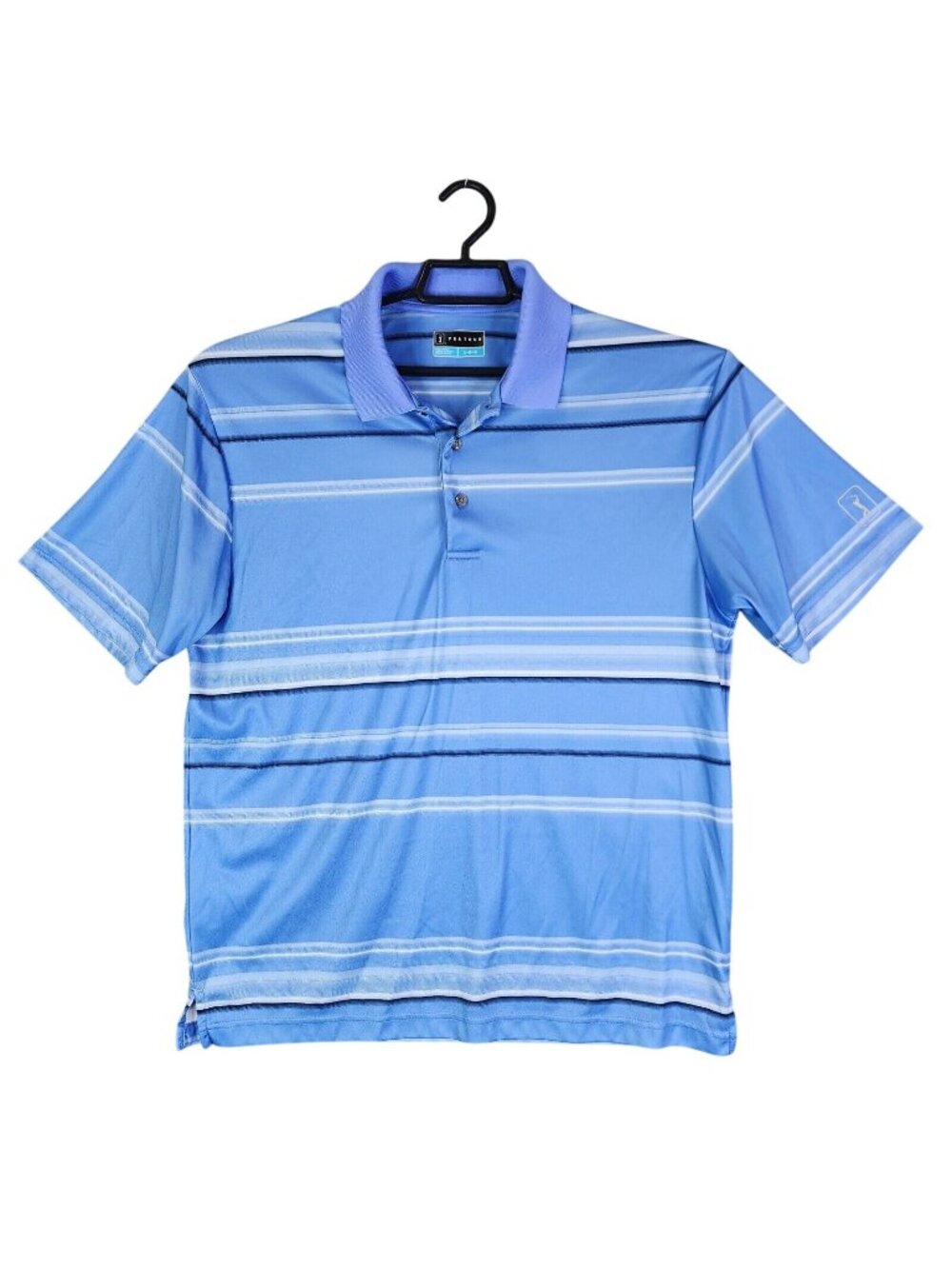 Mens PGA Tour Blue & White Striped Golf Polo Shirt Short Sleeve Polyester Size L